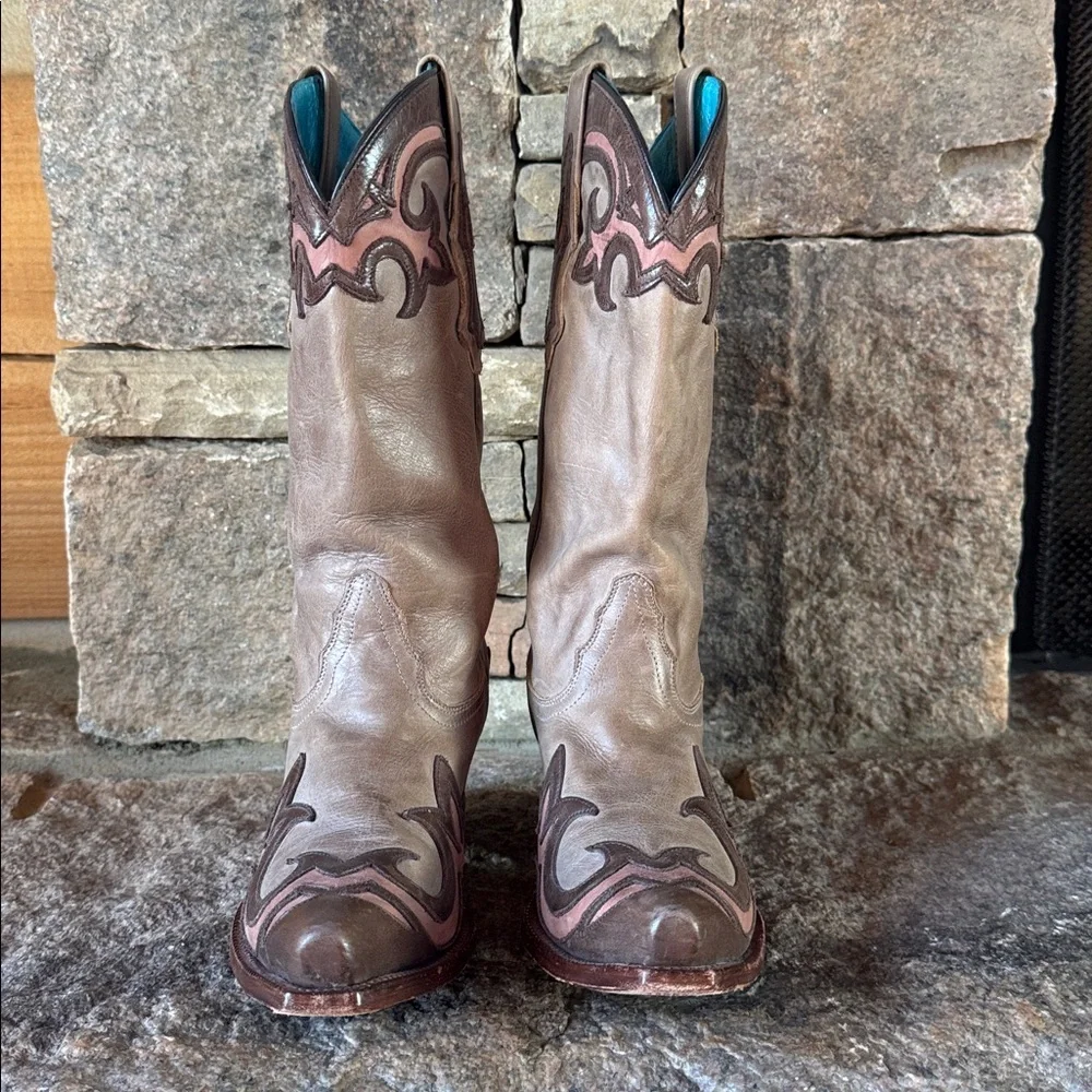 Tony Lama brown tan pink Western Cowgirl Boots Women's Size 8.5 B - Picture 4 of 7